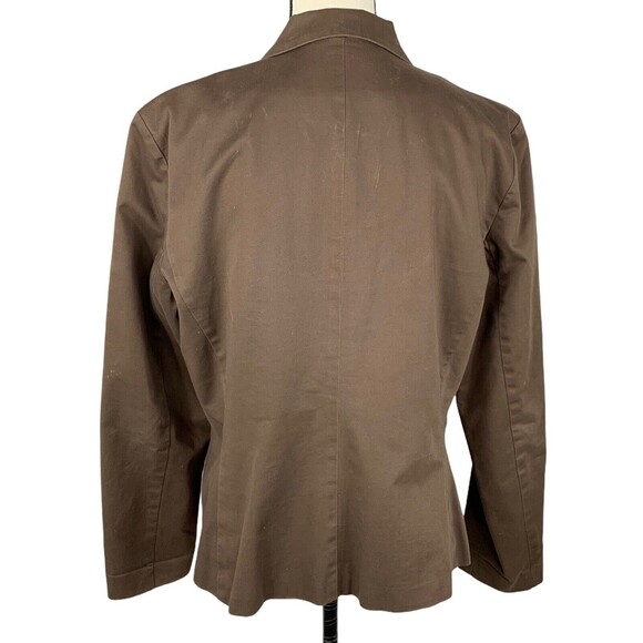 Izod Stretch 3 Button Blazer Women Large Career Brown Pockets Cotton Spandex - Picture 4 of 8